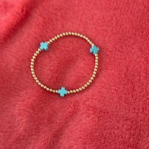 Enewton gold filled 2mm beaded and turquoise cross bracelet. Fits average size